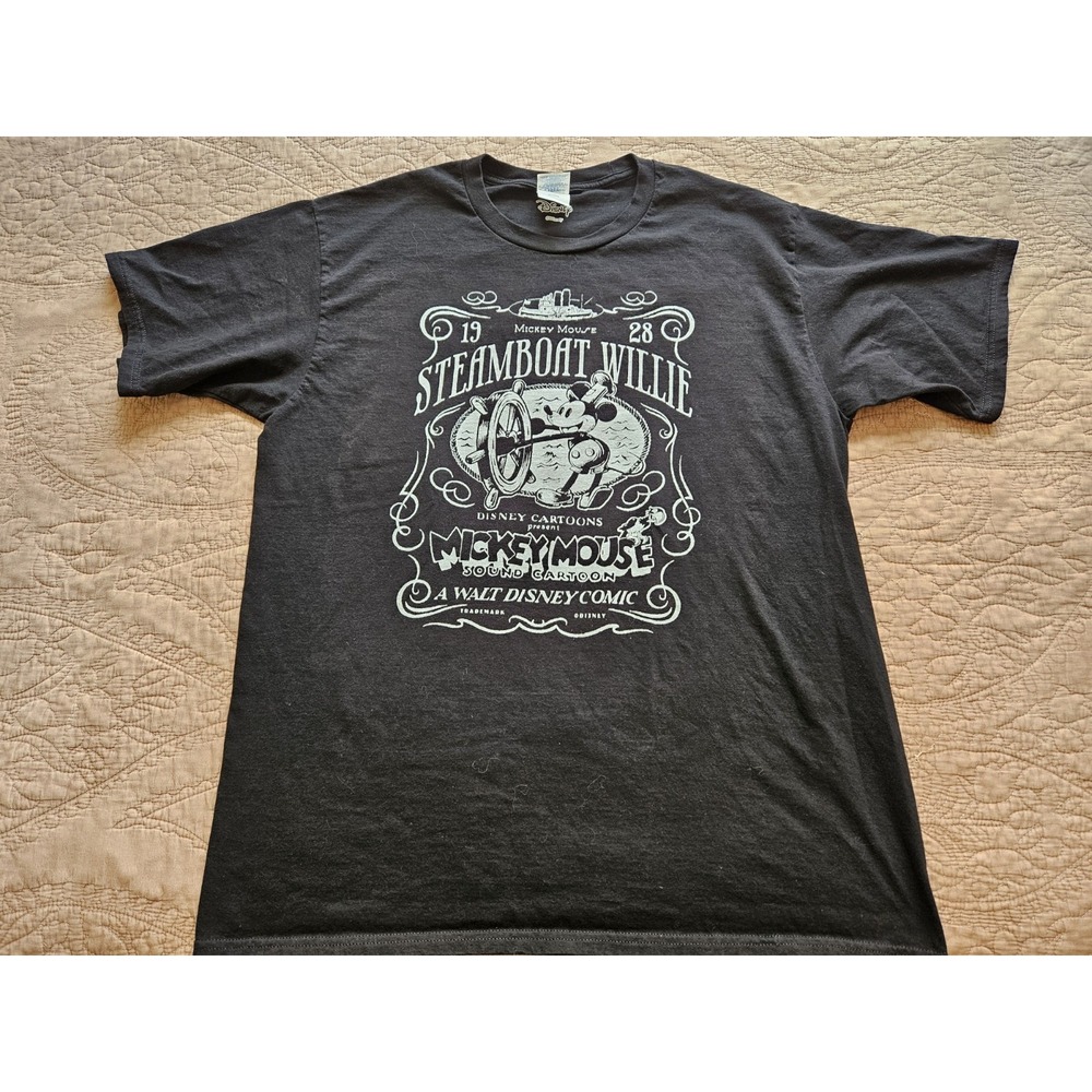 Disney Steamboat Willie Mickey Mouse Sound Cartoon Black Graphic T Shirt, Large - Picture 2 of 5